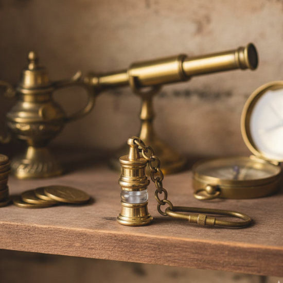 Novelika Antique Brass Lamp Keychain – Traditional Diya Lamp Key Ring | Decorative Brass Keychain Gift | Set of 1