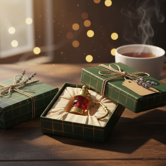 Novelika Brass Red Lantern Key Chain - For Car, Bike, Scooter, Locker, Wardrobe, Home, and Office keys - Set Of 1