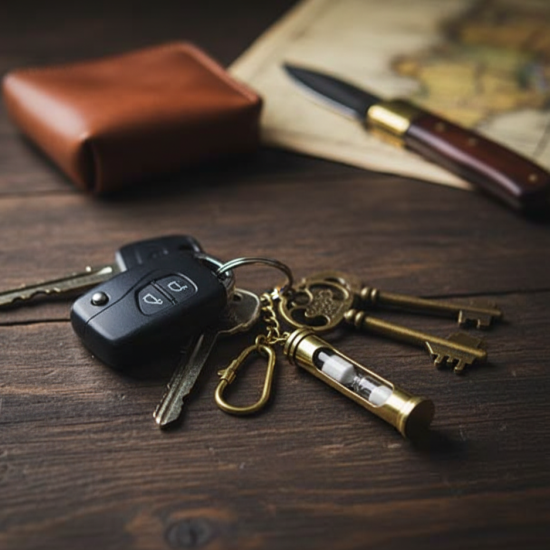 Novelika Sand Timer Keychain - Nautical Brass Sand Timer Key Ring Perfect for Gift - Set Of 1