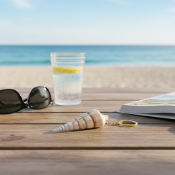 Novelika Natural Sea Shell Keychain with Metal Ring, Ocean-Style Key Ring, Decorative Shell Key Chain, Travel Souvenir Gift, Beach Theme Keychain | Set of 1