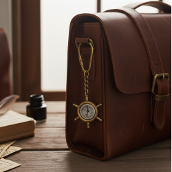 Brass Keychain Key Rings For Bag, Bike, Key Multi Purpose Keychain For Home And Gifting Item (Brass Sheep Wheel & Compass) (Set of 1)