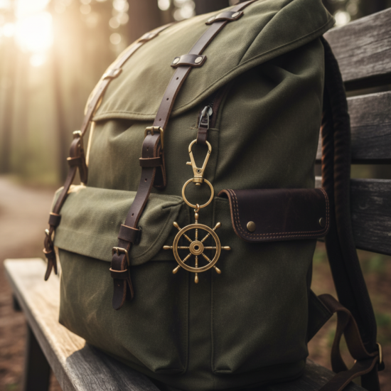 Brass Keychain Key Rings For Bag, Bike, Key Multi Purpose Keychain For Home And Gifting Item (Brass Ship Wheel Key Chain) Set of 1