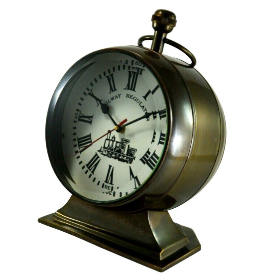 Novelika Brass Railway Clock 7 Inch Dial Victoria Station Table Clock with hanging Lid