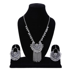 Novelika Elegant Stylish Black Meena Oxidised Jewellery With Earrings Set For Women