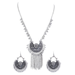 Novelika Elegant Stylish Black Meena Oxidised Jewellery With Earrings Set For Women