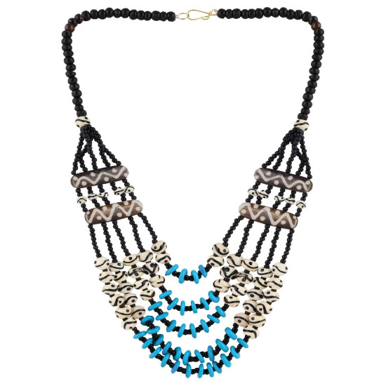  Novelika Five Layer Designer Bone Beads Tibetan Style Necklace (Color: Multi Color)