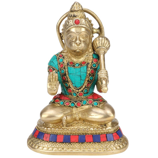 Novelika Brass Bajrangbali Sankat Mochan Hanuman JI Statue Bhagwan Murti for Home Office Entrance Temple Mandir Decoration Pooja Gift 