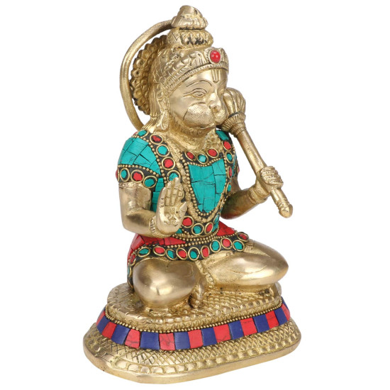 Novelika Brass Bajrangbali Sankat Mochan Hanuman JI Statue Bhagwan Murti for Home Office Entrance Temple Mandir Decoration Pooja Gift 