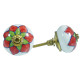 Ceramic knobs - Red & Green And White Door Pulls - Flower Design - Decorative Kitchen and Dresser Handles -  5 Pack