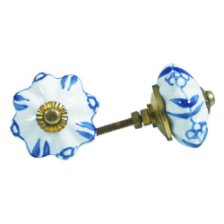 Ceramic Knobs Blue - White Door Pulls - 5 Pack - Decorative Kitchen and Dresser Handles