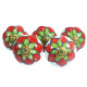 Ceramic knobs - Red & Green And White Door Pulls - Flower Design - Decorative Kitchen and Dresser Handles -  5 Pack
