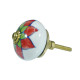 Ceramic knobs - Red & Green And White Door Pulls - Flower Design - Decorative Kitchen and Dresser Handles -  5 Pack