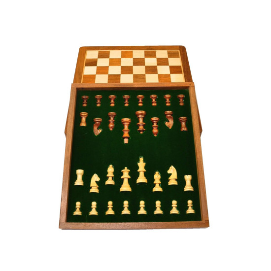 Novelika 12 Inches Handmade Drawer Wooden Chess Board Set Made With Indian Rosewood | Inbuilt Storage Compatment For Chessmen - (12 X 12 Inches) Brown, Big Kid set of 1