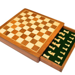 Novelika 12 Inches Handmade Drawer Wooden Chess Board Set Made With Indian Rosewood | Inbuilt Storage Compatment For Chessmen - (12 X 12 Inches) Brown, Big Kid set of 1