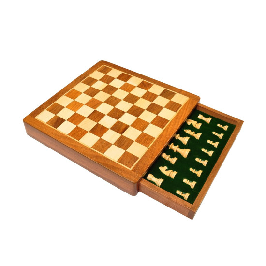 Novelika 12 Inches Handmade Drawer Wooden Chess Board Set Made With Indian Rosewood | Inbuilt Storage Compatment For Chessmen - (12 X 12 Inches) Brown, Big Kid set of 1