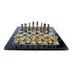 Novelika Chess Game Board Set - Made with Black Marble, Mother of Pearl & Brass Pieces (15" x 15"),for 8+ Years set of 1