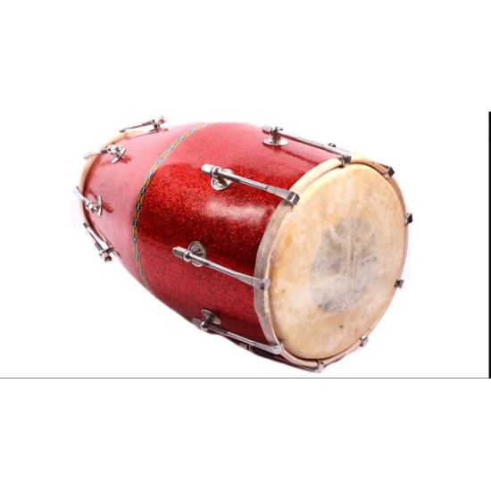 Novelika Professional Red Color Musical Dholak Made of seasoned wood Best Quality Dholak No. 37 ( PR756DH007 ) 