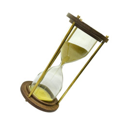 Novelika Minute Sand Timer – 6inch Wooden & Brass Hourglass | Office Desk, Study Table, and Home Décor Sandglass Natural Wooden Frame (Yellow) set of 1