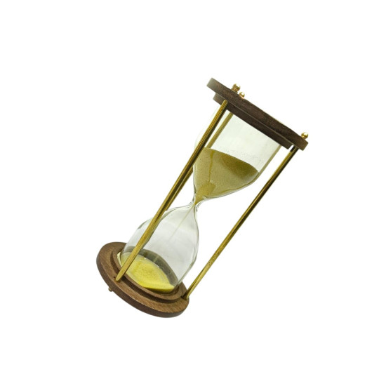 Novelika Minute Sand Timer – 6inch Wooden & Brass Hourglass | Office Desk, Study Table, and Home Décor Sandglass Natural Wooden Frame (Yellow) set of 1