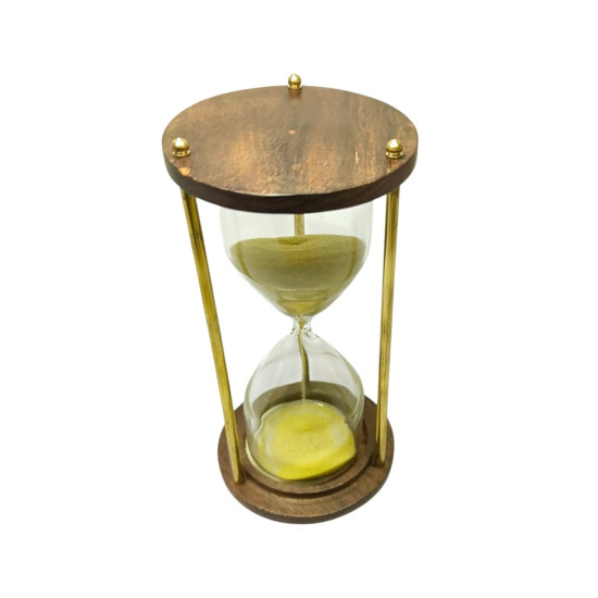 Novelika Minute Sand Timer – 6inch Wooden & Brass Hourglass | Office Desk, Study Table, and Home Décor Sandglass Natural Wooden Frame (Yellow) set of 1