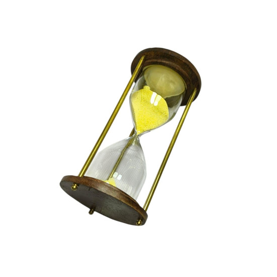 Novelika Minute Sand Timer – 6inch Wooden & Brass Hourglass | Office Desk, Study Table, and Home Décor Sandglass Natural Wooden Frame (Yellow) set of 1