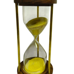 Novelika Minute Sand Timer – 6inch Wooden & Brass Hourglass | Office Desk, Study Table, and Home Décor Sandglass Natural Wooden Frame (Yellow) set of 1