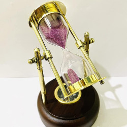 Novelika Antique Brass Sand Timer, Sand Clock with Compass - 5 Inches Hour Glass with Brown Wooden Base Navigational Collectible Home Study Table Top set of 1