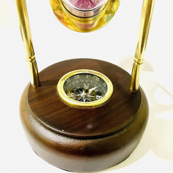 Novelika Antique Brass Sand Timer, Sand Clock with Compass - 5 Inches Hour Glass with Brown Wooden Base Navigational Collectible Home Study Table Top set of 1