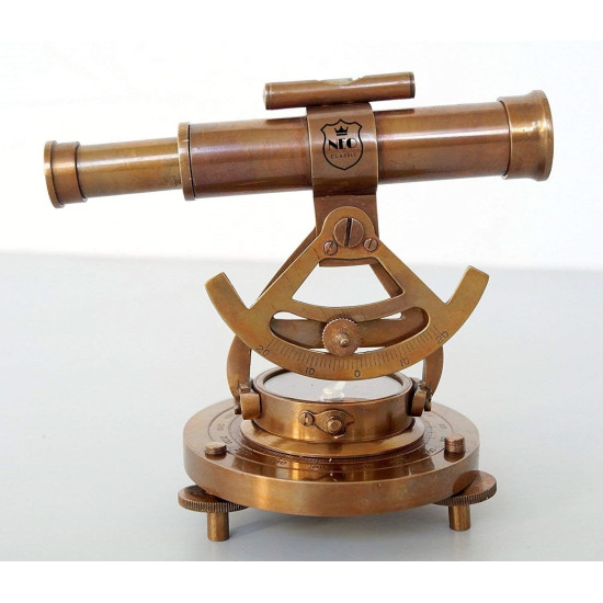 Novelika Alidade Telescope Compass Navigation Instrument Surface Level & Magnetic Compass with Working Telescope- Marine Decor Height-6" (Antique Brass) set of 1